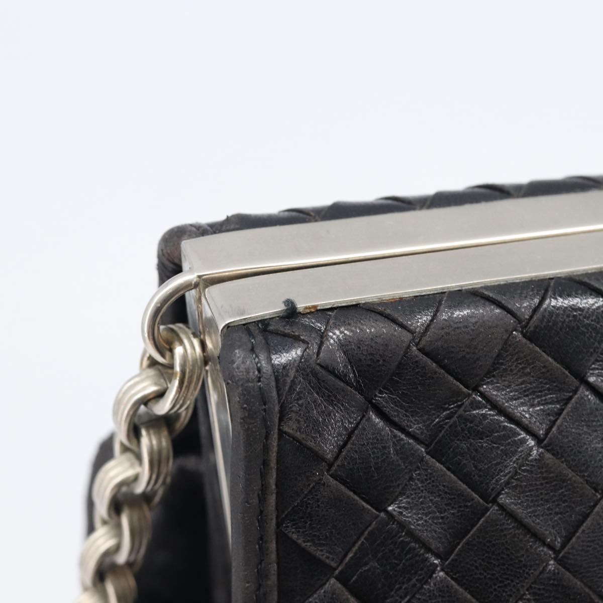 Bottega Veneta INTRECCIATO Chain Shoulder Bag Leather Black Silver Auth 208700V