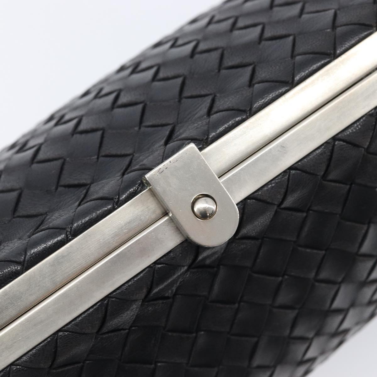 Bottega Veneta INTRECCIATO Chain Shoulder Bag Leather Black Silver Auth 208700V