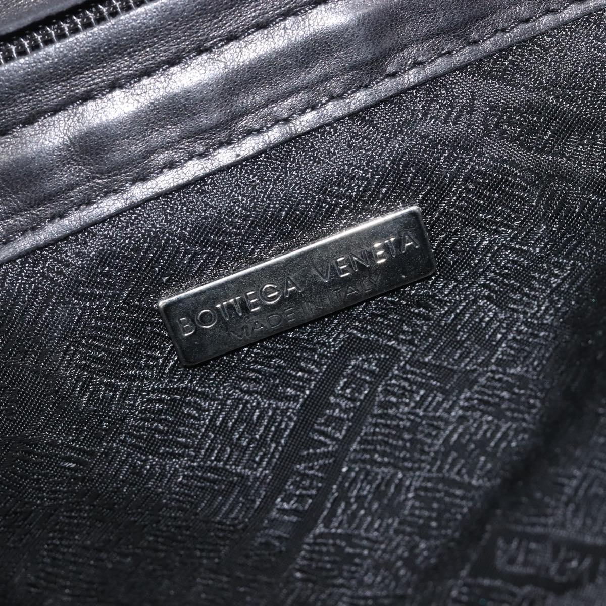 Bottega Veneta INTRECCIATO Chain Shoulder Bag Leather Black Silver Auth 208700V