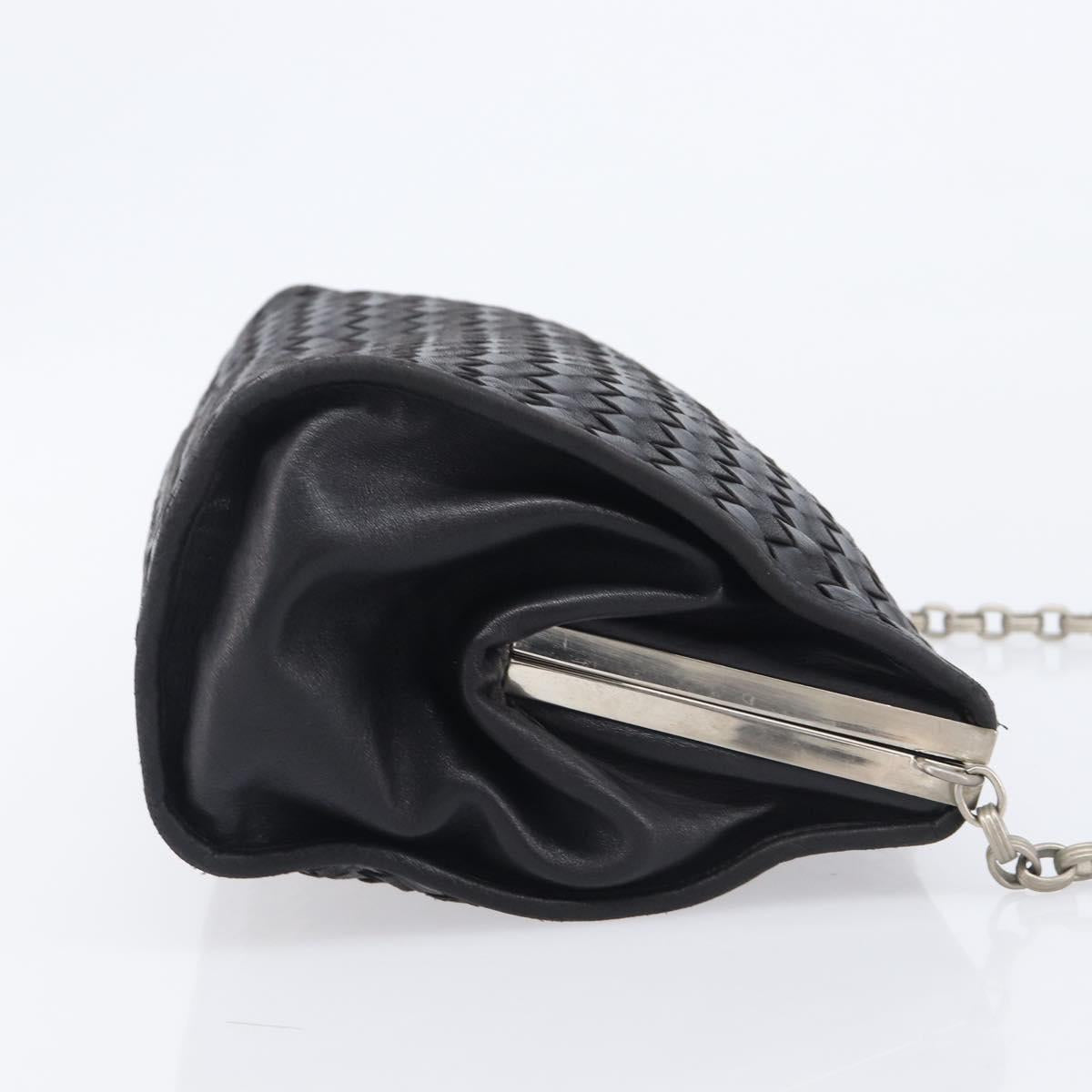 Bottega Veneta INTRECCIATO Chain Shoulder Bag Leather Black Silver Auth 208700V