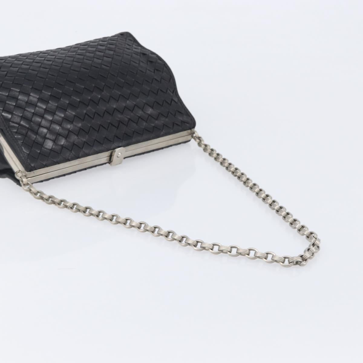 Bottega Veneta INTRECCIATO Chain Shoulder Bag Leather Black Silver Auth 208700V