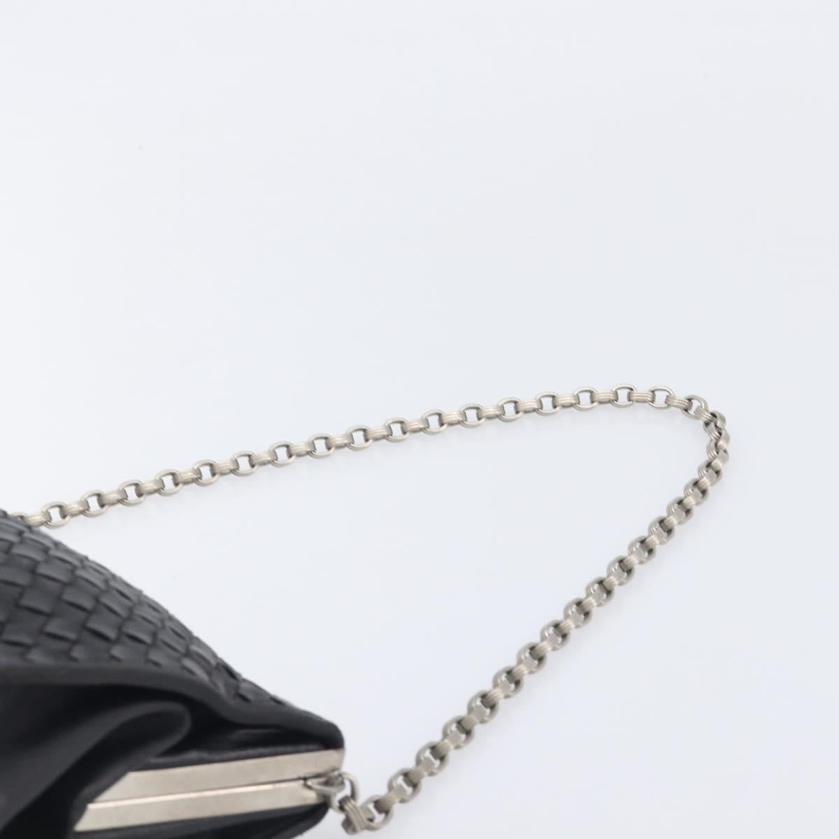 Bottega Veneta INTRECCIATO Chain Shoulder Bag Leather Black Silver Auth 208700V