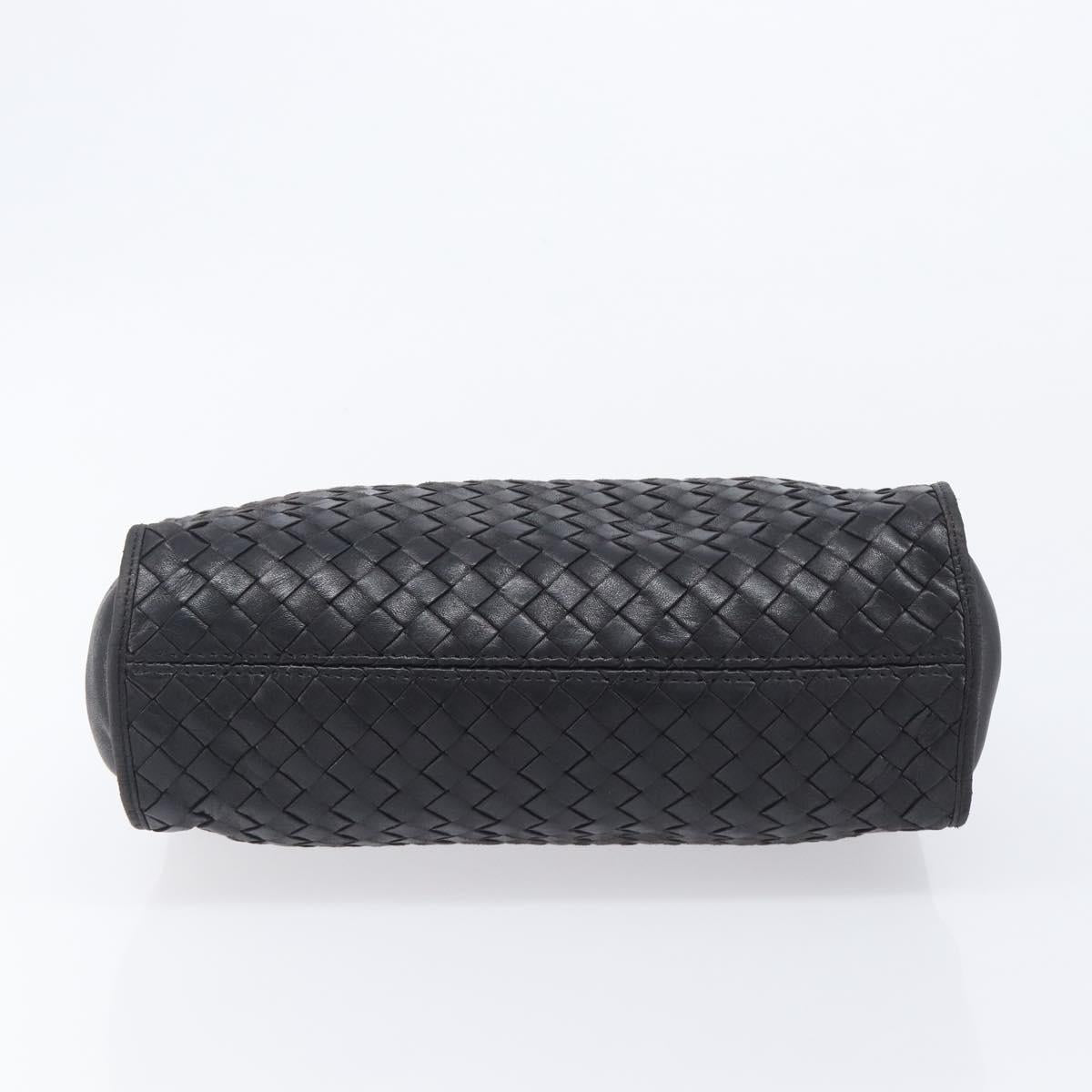 Bottega Veneta INTRECCIATO Chain Shoulder Bag Leather Black Silver Auth 208700V