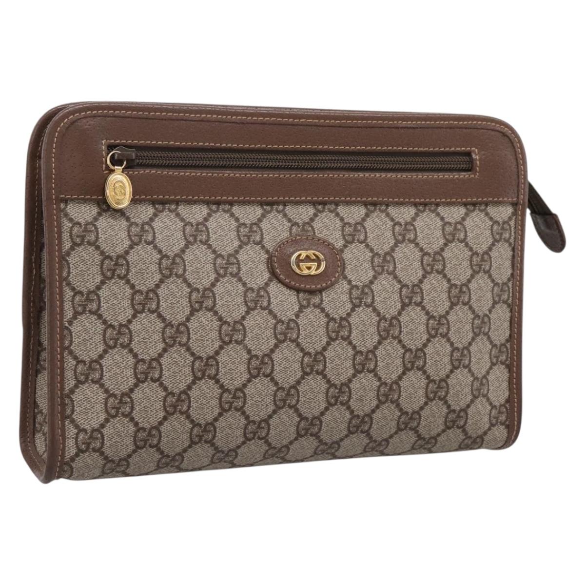 GUCCI GG Supreme Clutch Bag PVC Beige Gold 014 122 6063 Auth 208702