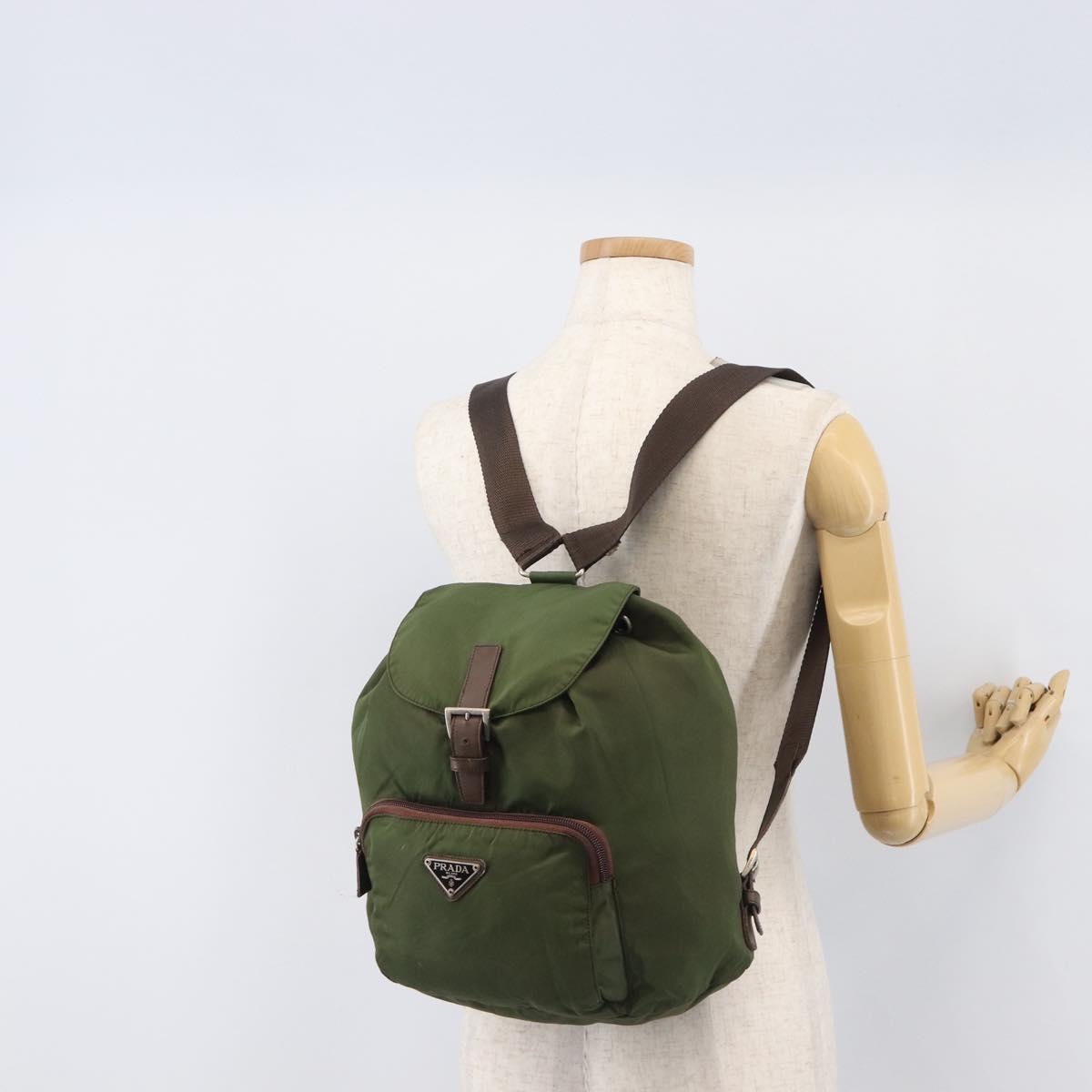 PRADA Backpack Nylon Green Silver Auth 208704