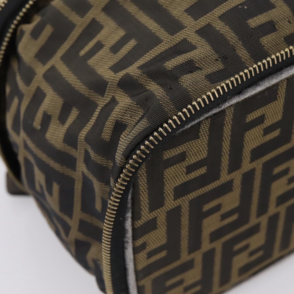 FENDI Zucca Canvas Vanity Hand Bag Black Brown Auth 208706