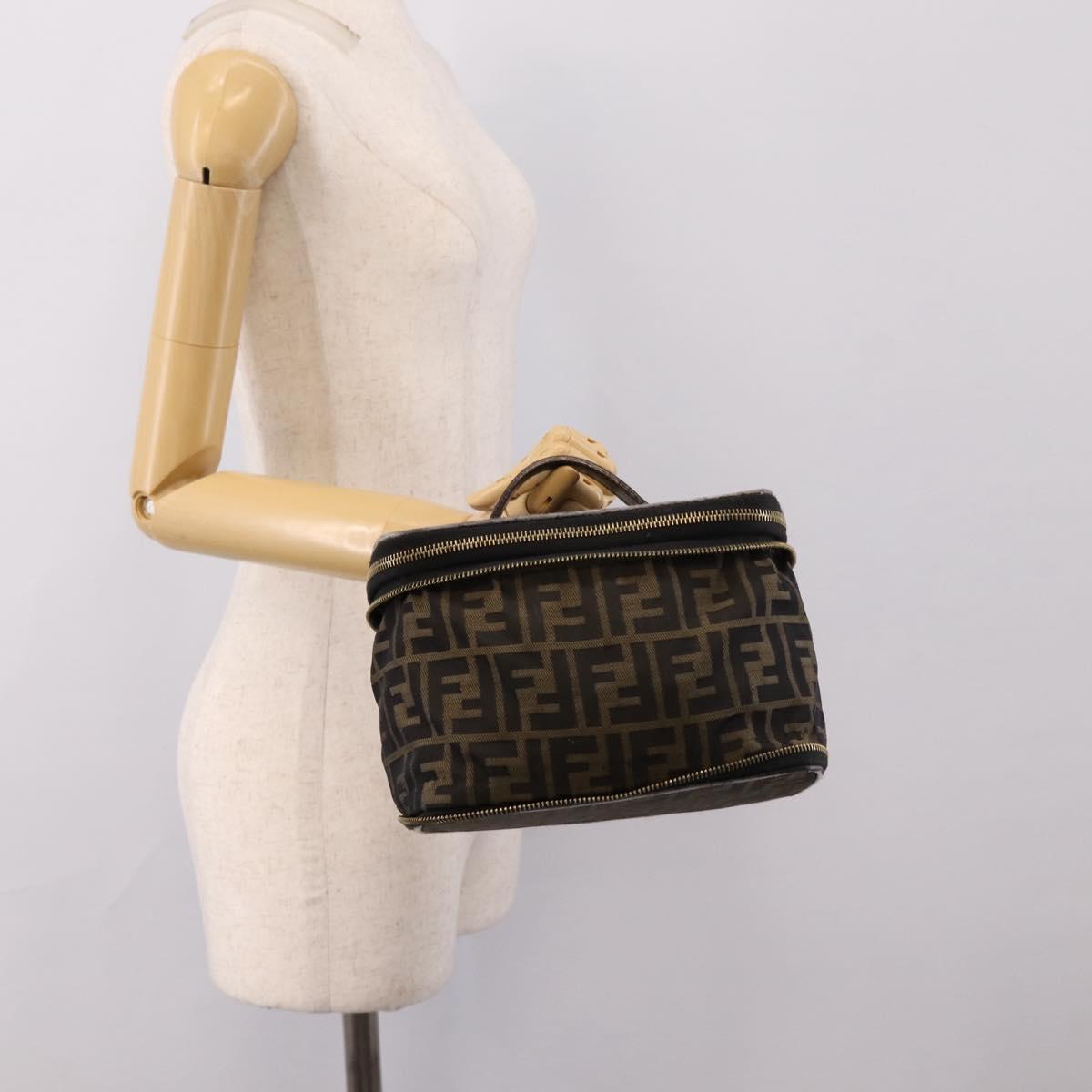FENDI Zucca Canvas Vanity Hand Bag Black Brown Auth 208706