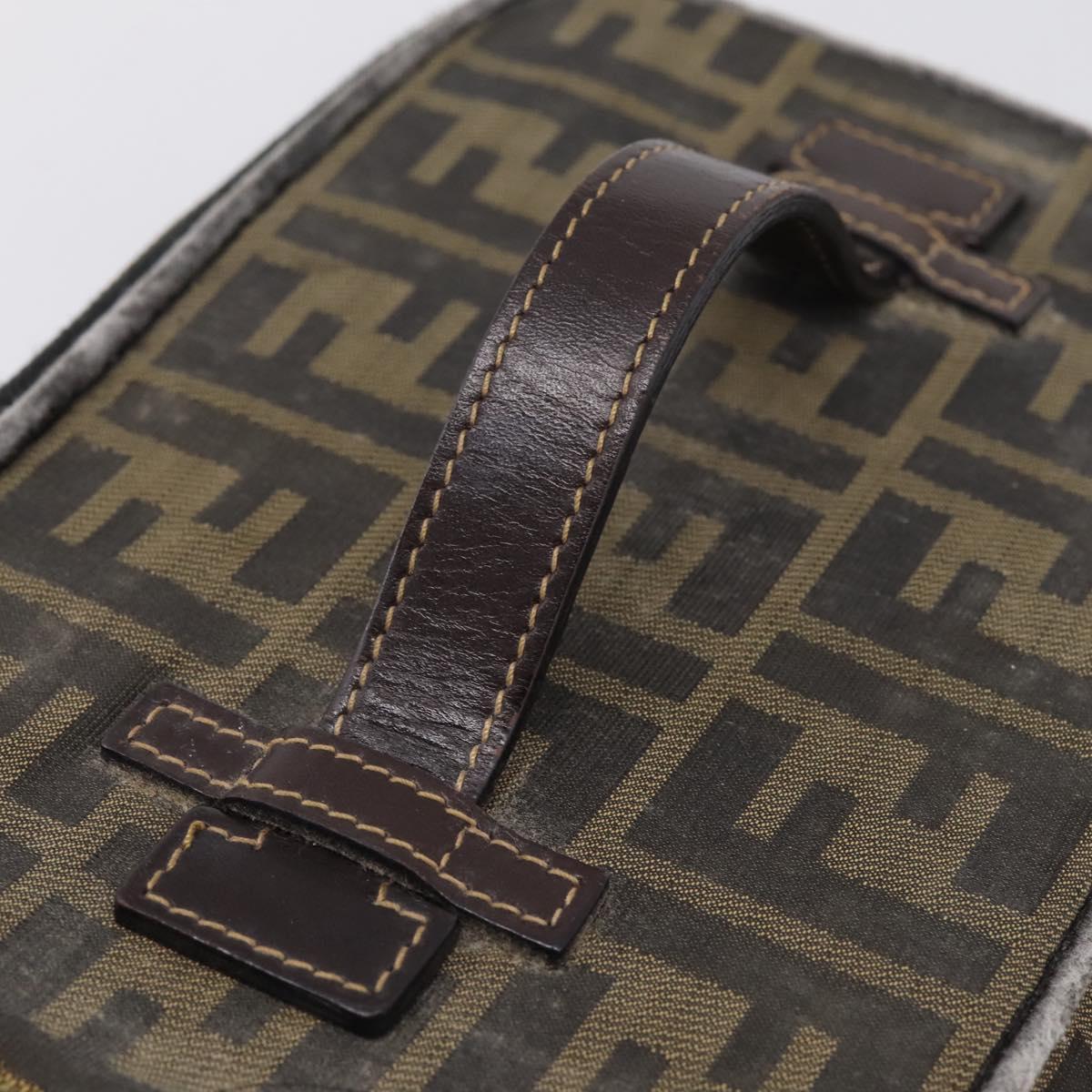 FENDI Zucca Canvas Vanity Hand Bag Black Brown Auth 208706