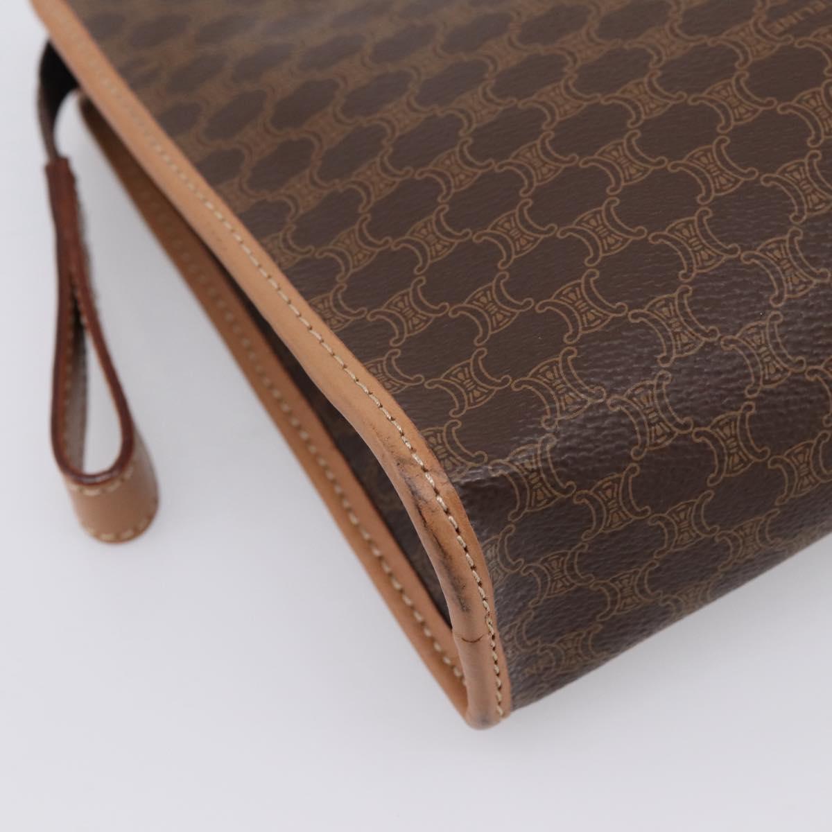 CELINE Macadam Canvas Clutch Bag PVC Leather Brown Gold Auth 208708A