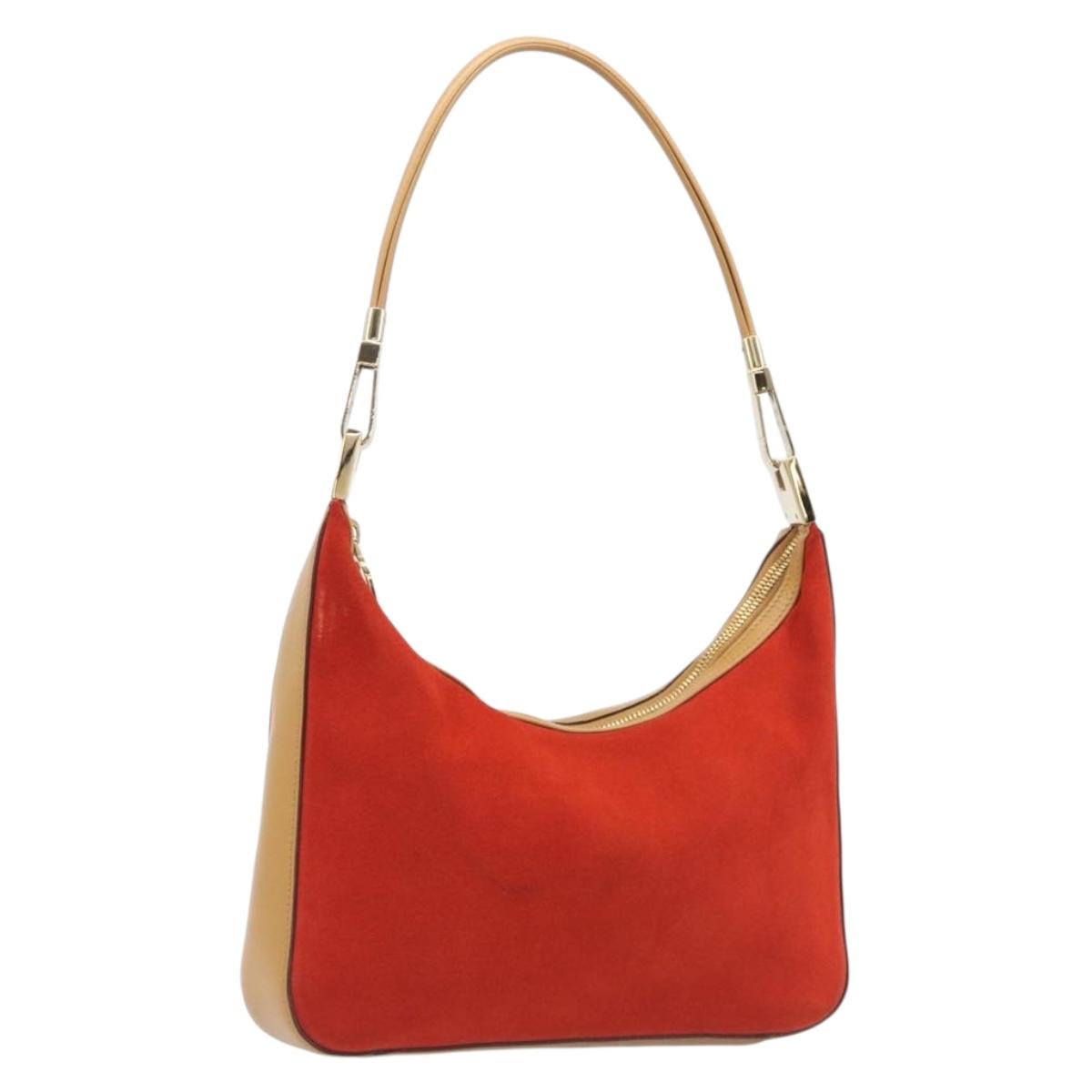 GUCCI Shoulder Bag Suede Red Gold 001 3812 Auth 208709V