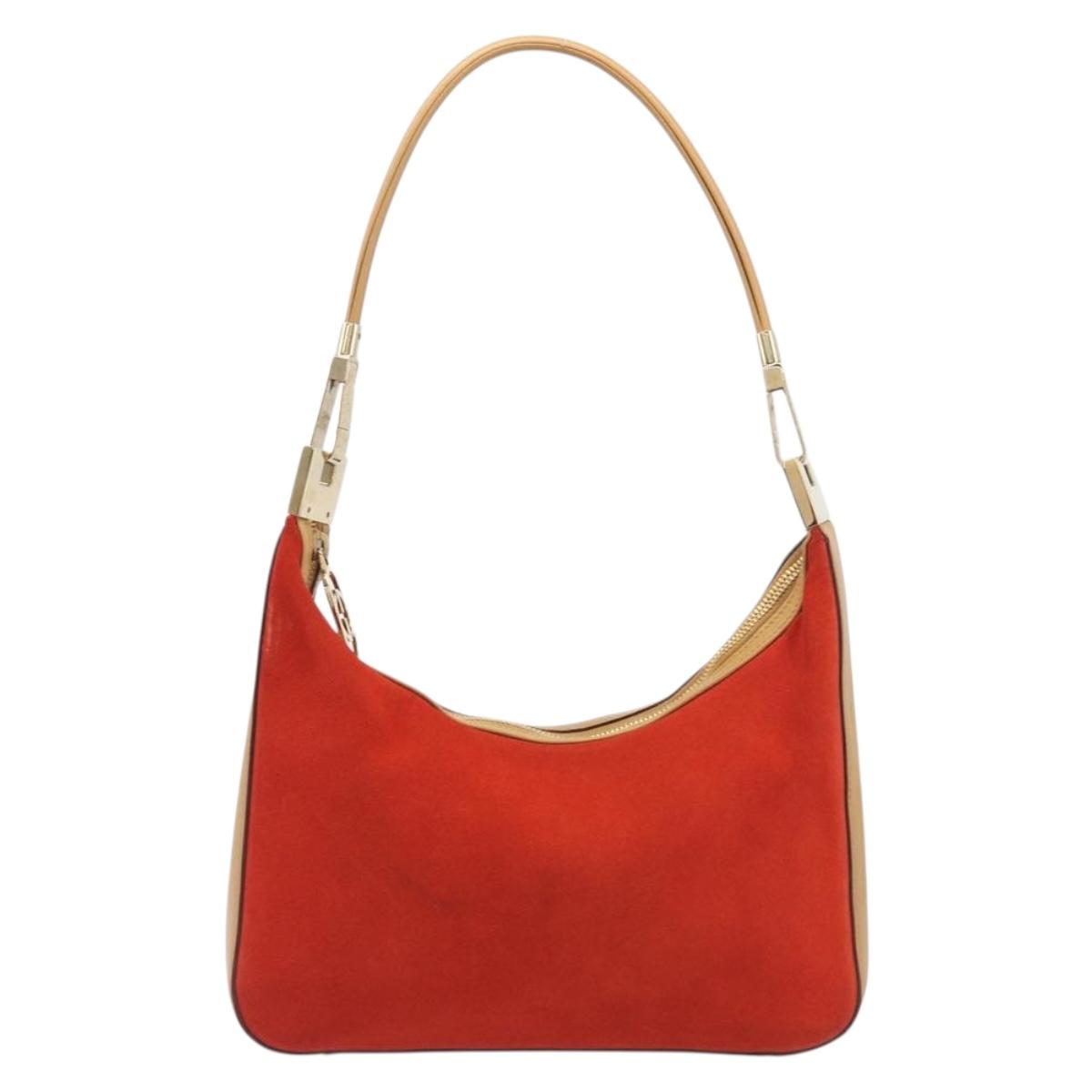 GUCCI Shoulder Bag Suede Red Gold 001 3812 Auth 208709V
