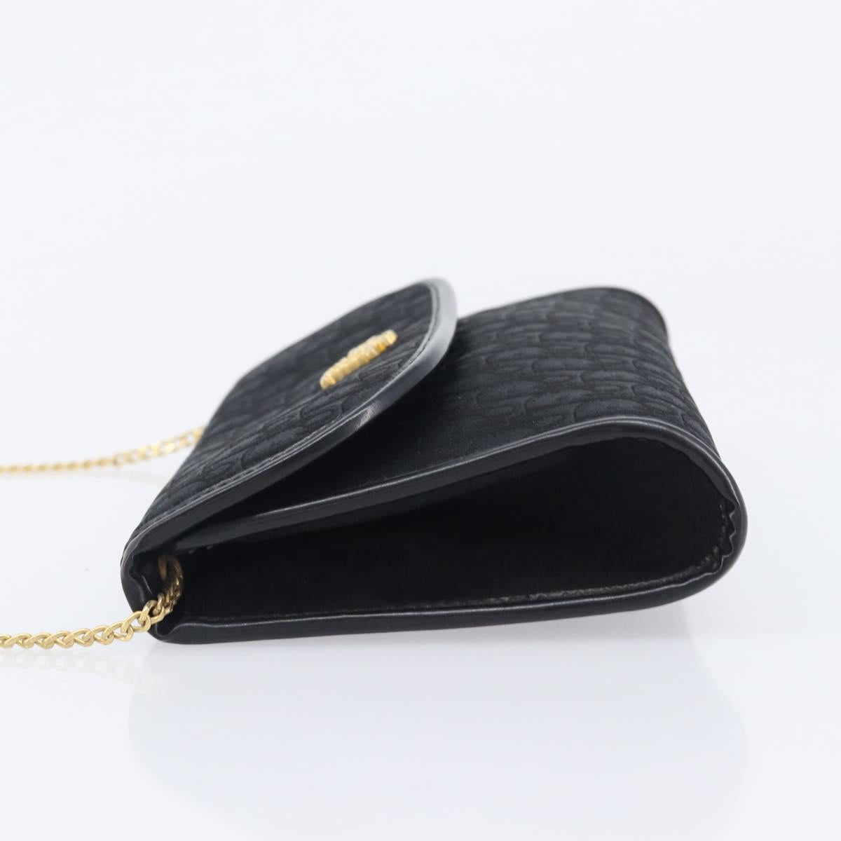 Christian Dior Trotter Canvas Chain Shoulder Bag Black Gold Auth 208710V