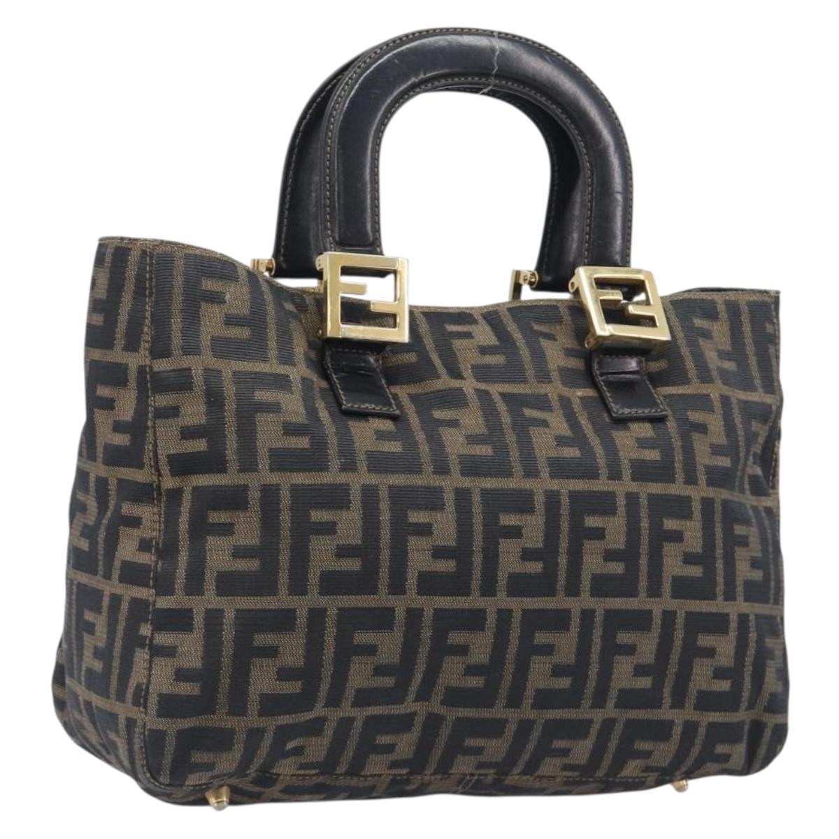FENDI Zucca Canvas Hand Bag Black Brown Auth 208726V