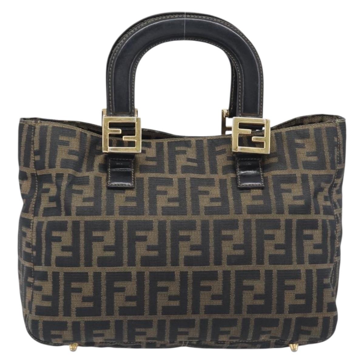 FENDI Zucca Canvas Hand Bag Black Brown Auth 208726V