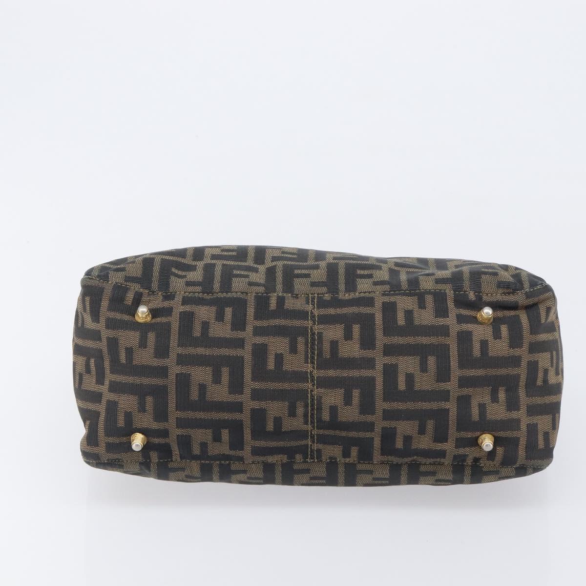 FENDI Zucca Canvas Hand Bag Black Brown Auth 208726V