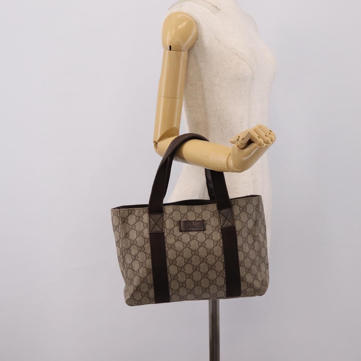 GUCCI GG Supreme Tote Bag PVC Beige Silver 141976 Auth 208730