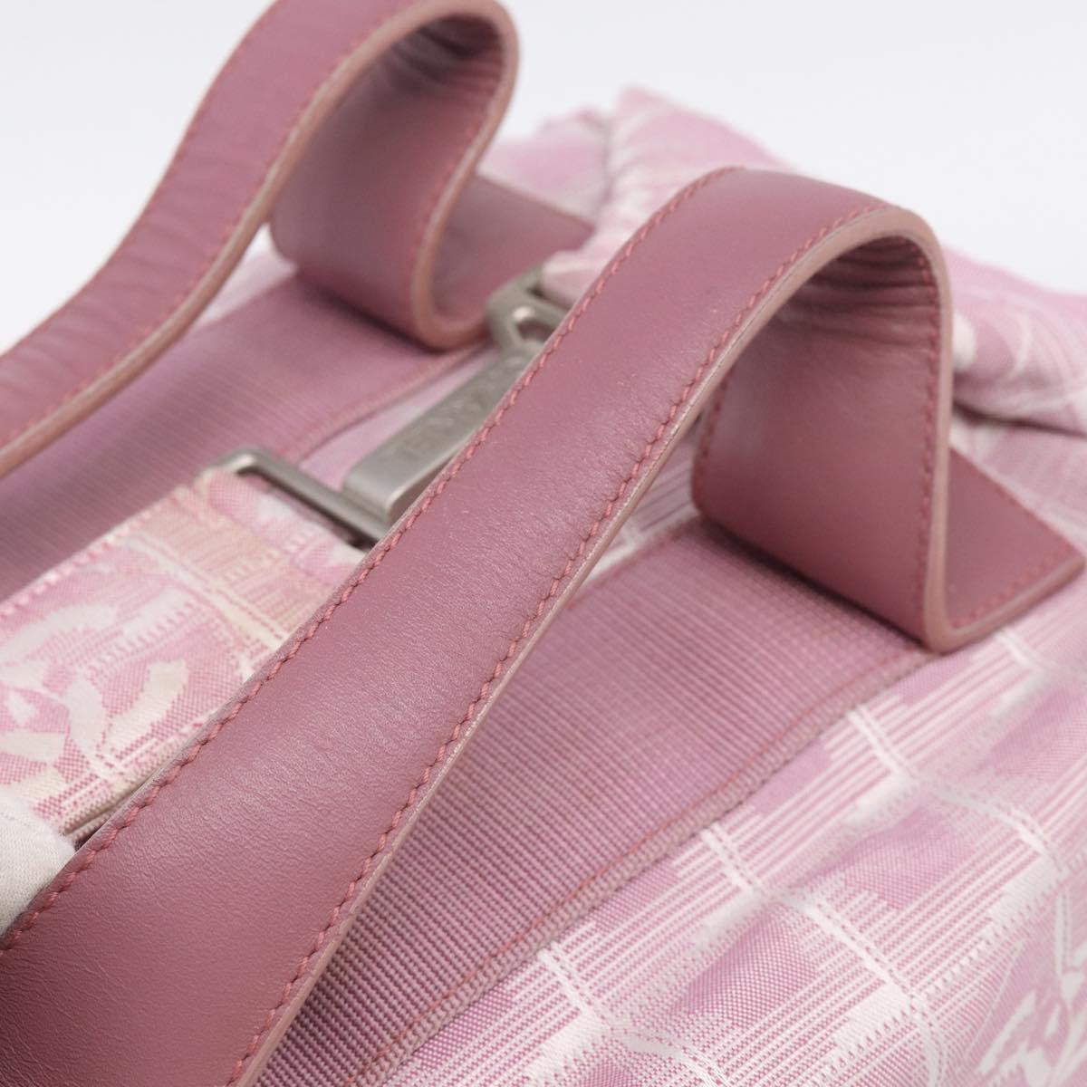 CHANEL New Travel Line Shoulder Bag Nylon Pink Silver CC Auth 208736