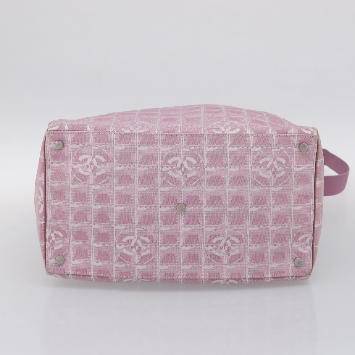 CHANEL New Travel Line Shoulder Bag Nylon Pink Silver CC Auth 208736