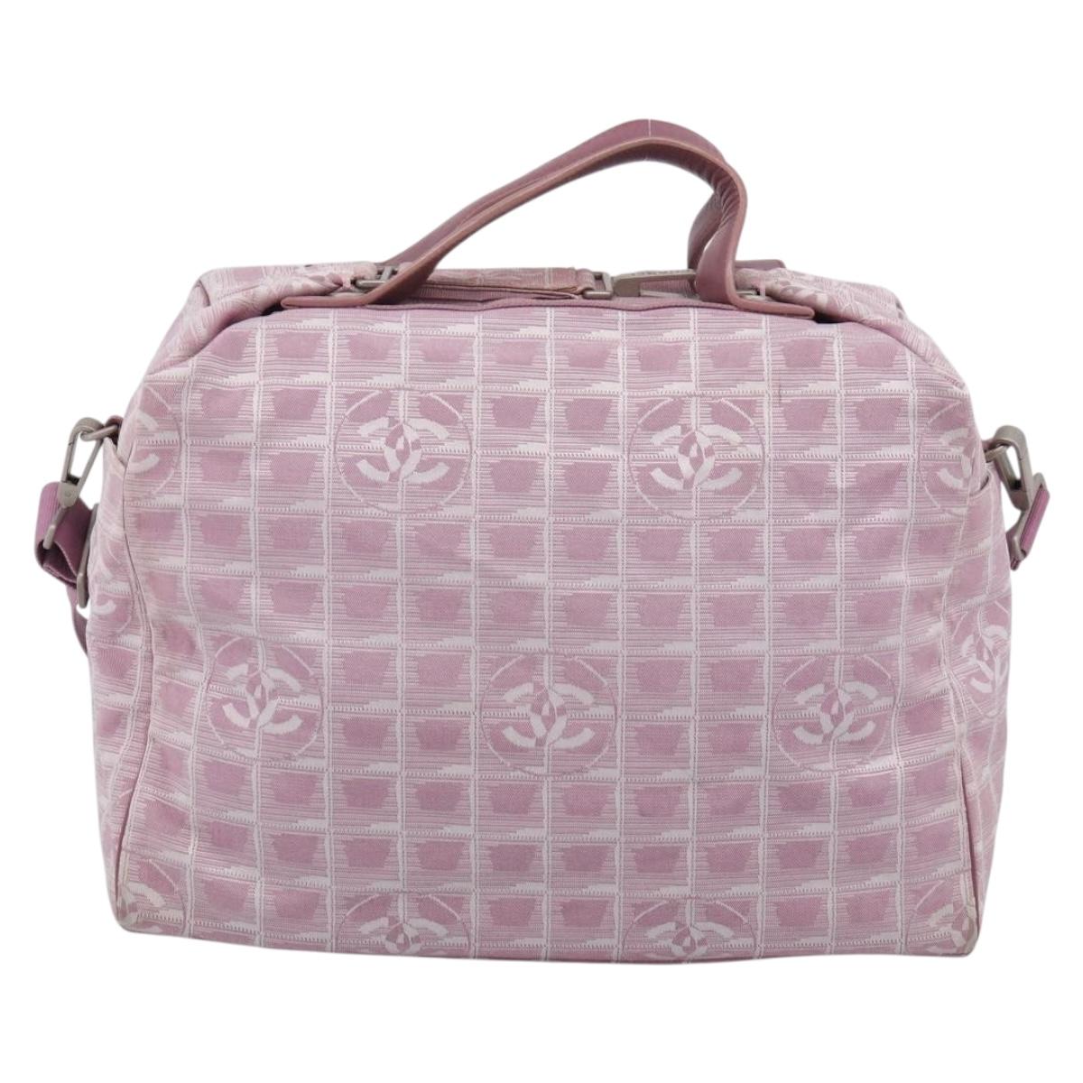 CHANEL New Travel Line Shoulder Bag Nylon Pink Silver CC Auth 208736