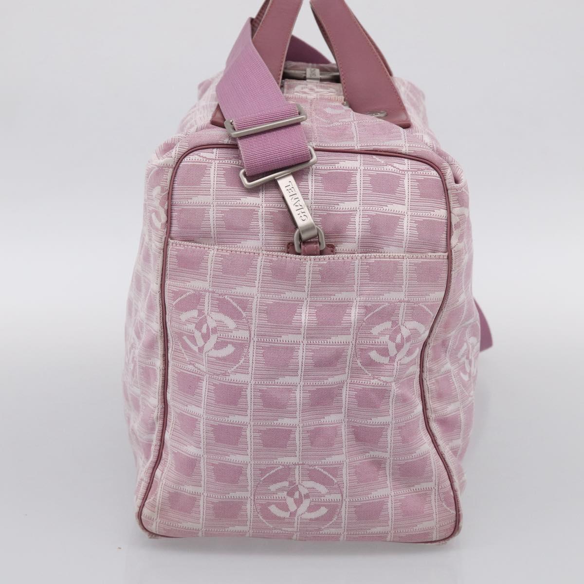 CHANEL New Travel Line Shoulder Bag Nylon Pink Silver CC Auth 208736