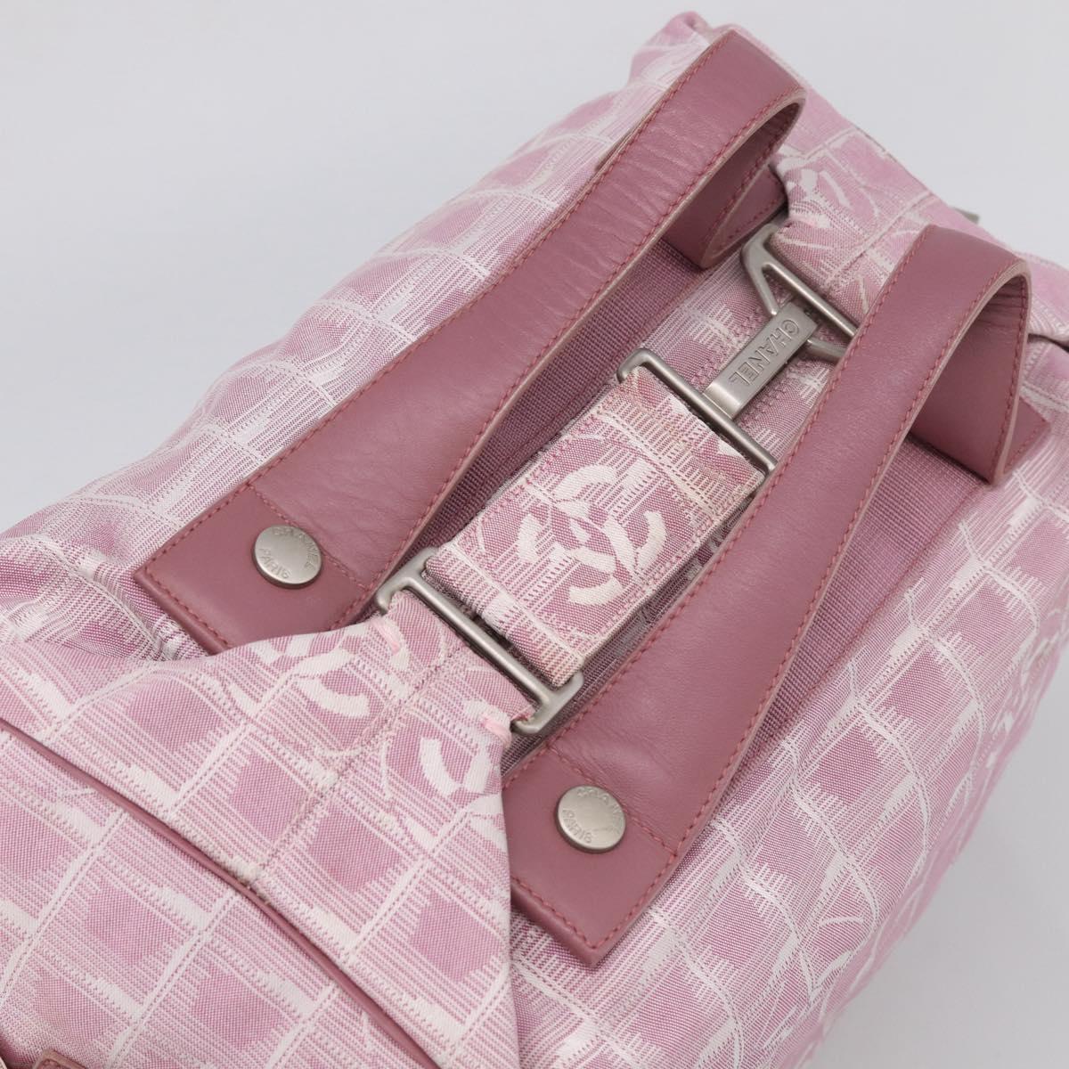 CHANEL New Travel Line Shoulder Bag Nylon Pink Silver CC Auth 208736
