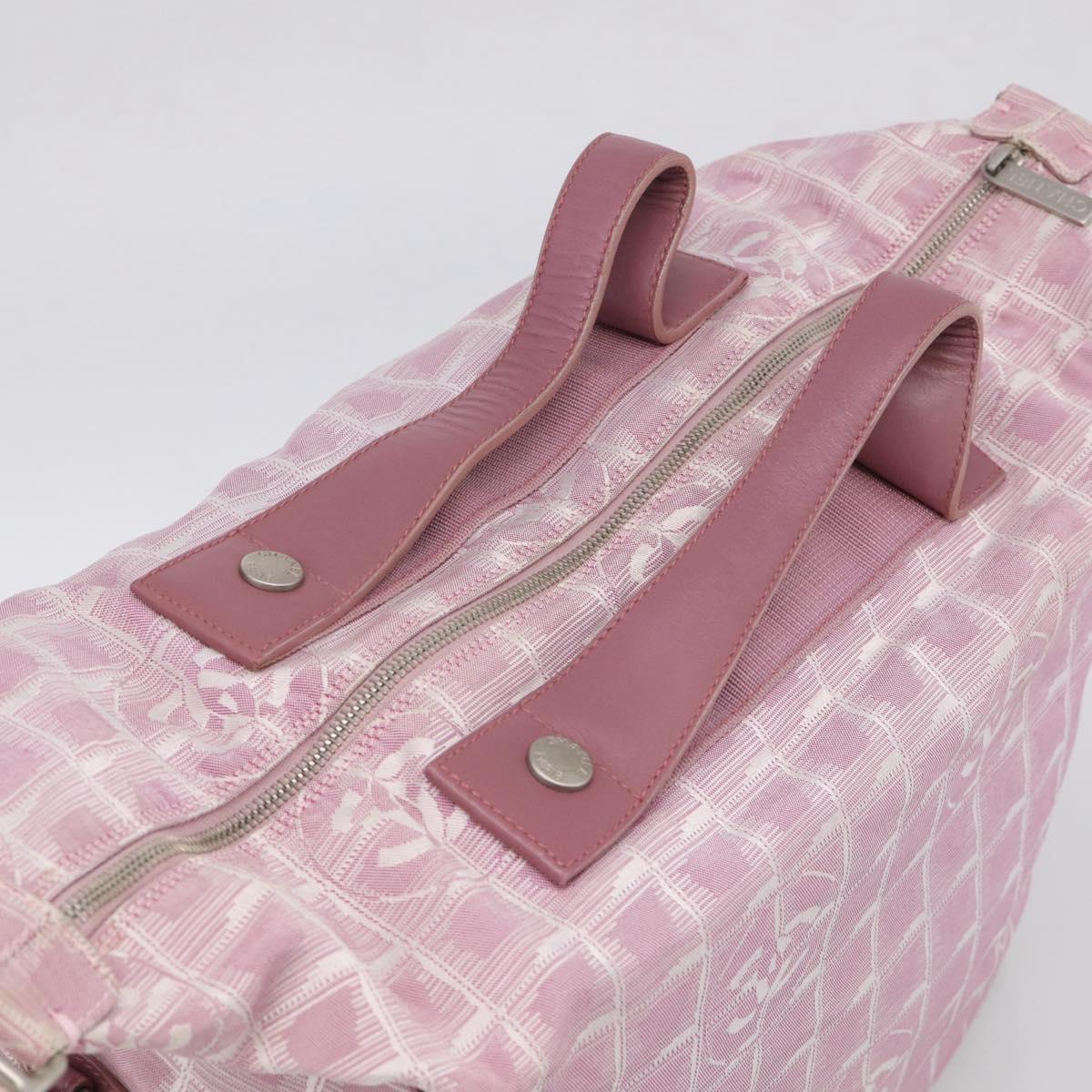 CHANEL New Travel Line Shoulder Bag Nylon Pink Silver CC Auth 208736