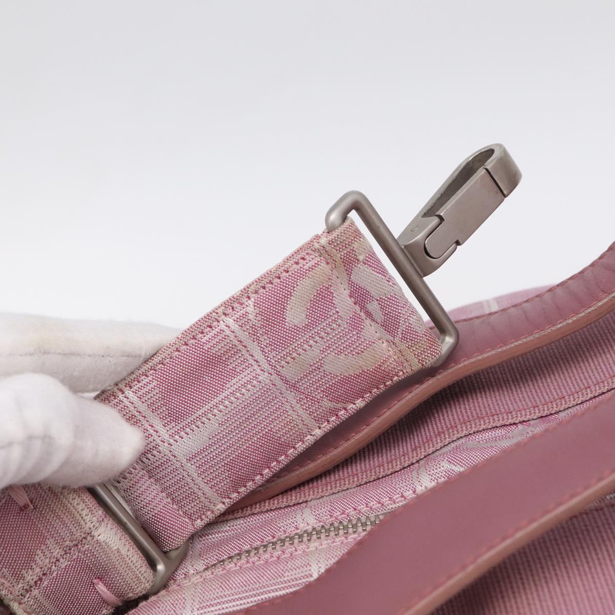 CHANEL New Travel Line Shoulder Bag Nylon Pink Silver CC Auth 208736