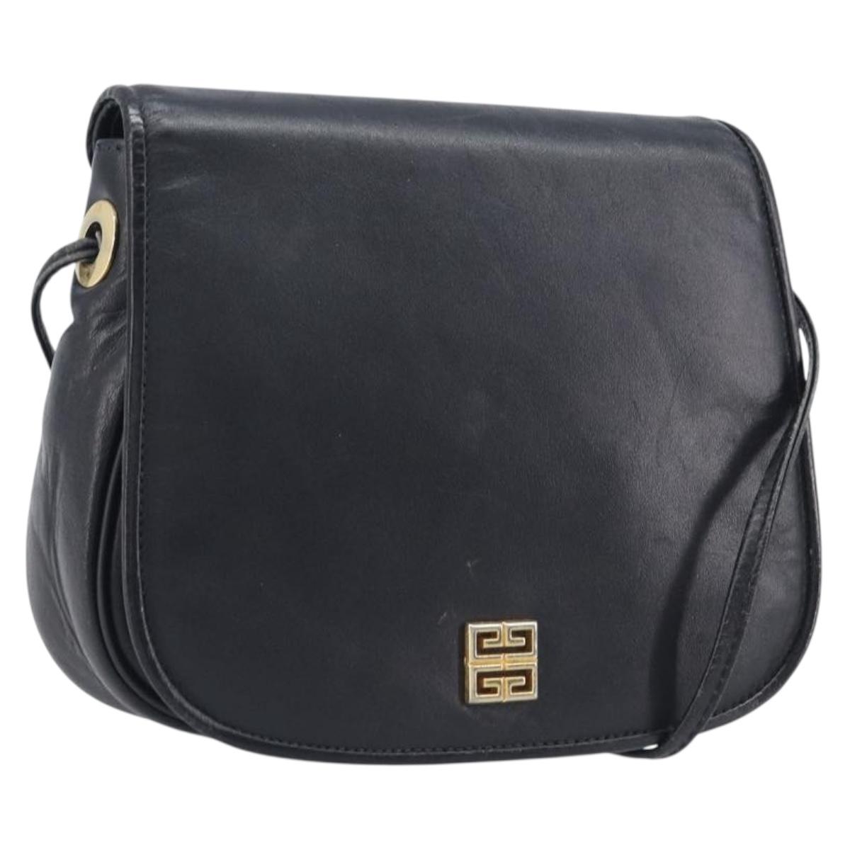 GIVENCHY Shoulder Bag Leather Black Gold Auth 208740