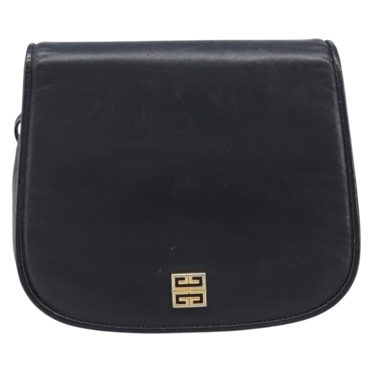 GIVENCHY Shoulder Bag Leather Black Gold Auth 208740