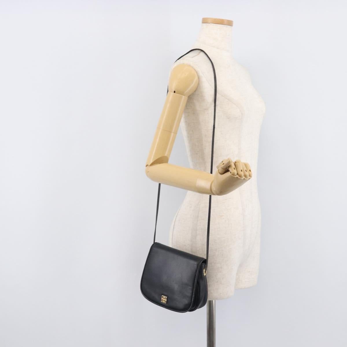 GIVENCHY Shoulder Bag Leather Black Gold Auth 208740