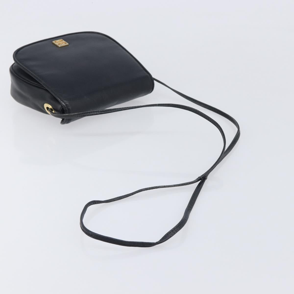 GIVENCHY Shoulder Bag Leather Black Gold Auth 208740