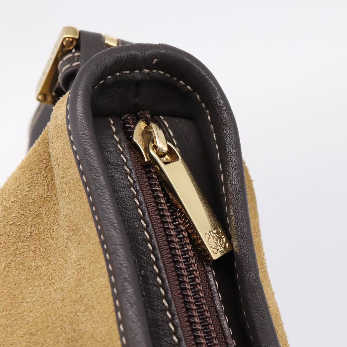 LOEWE Shoulder Bag Suede Beige Gold Tone Auth 208742V