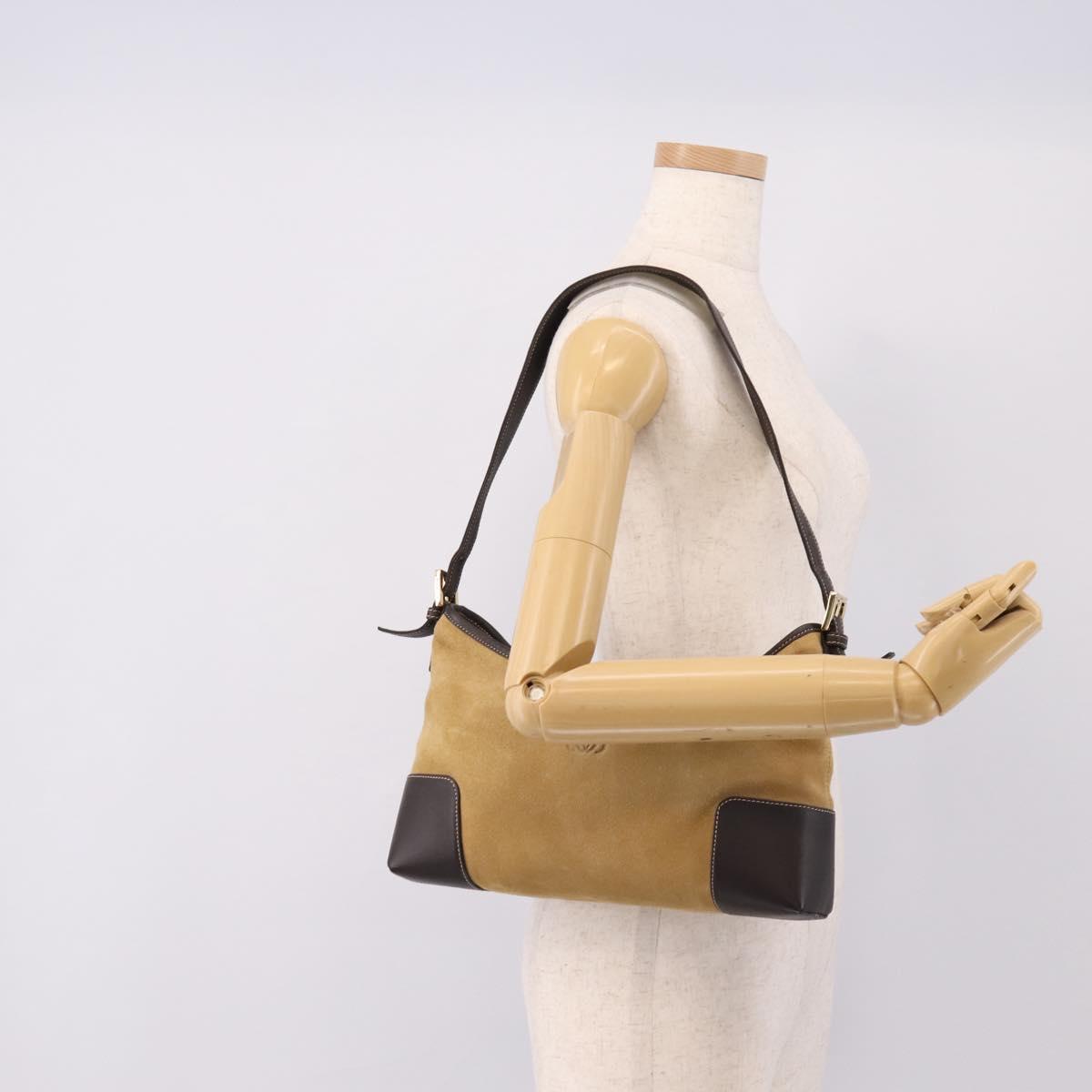LOEWE Shoulder Bag Suede Beige Gold Tone Auth 208742V