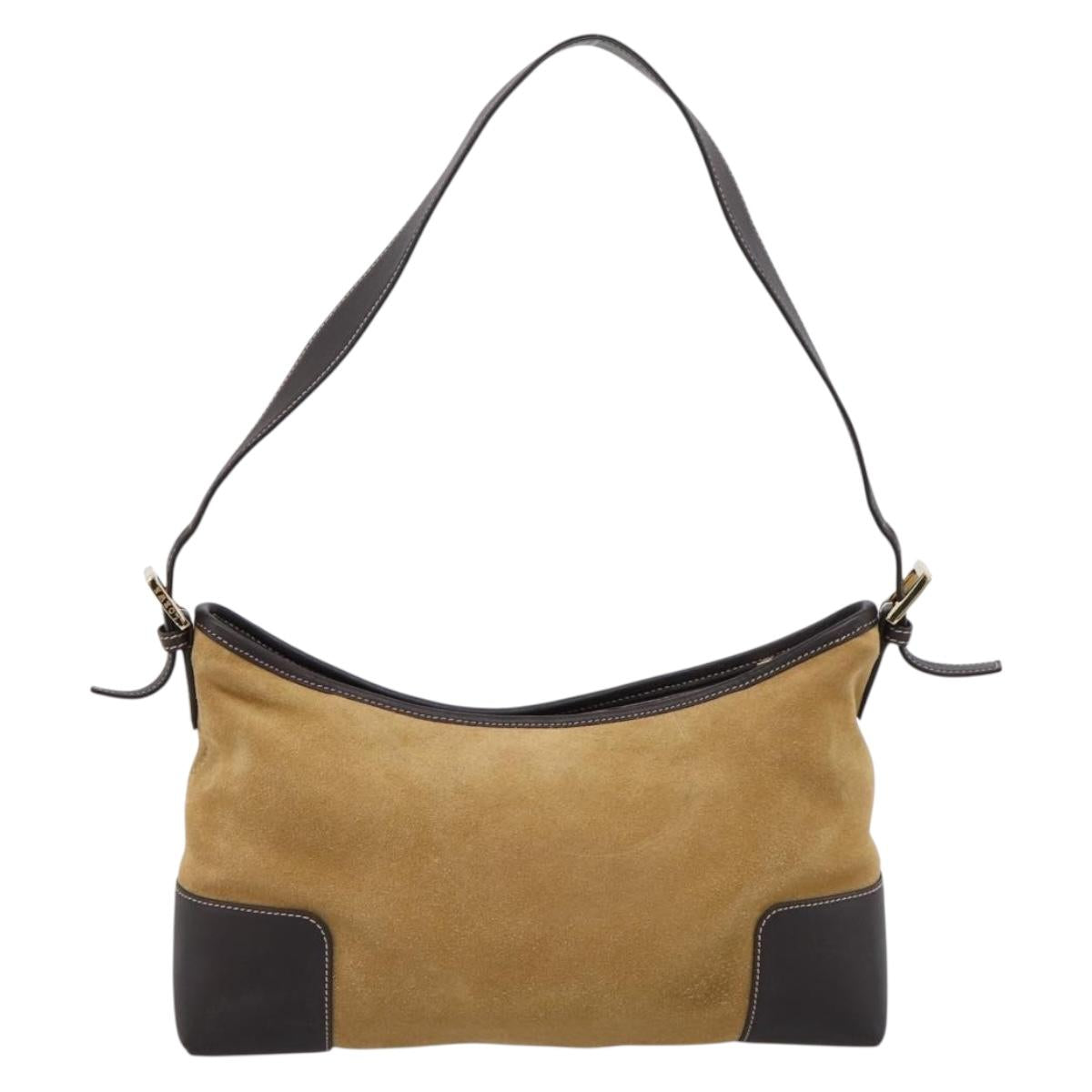 LOEWE Shoulder Bag Suede Beige Gold Tone Auth 208742V