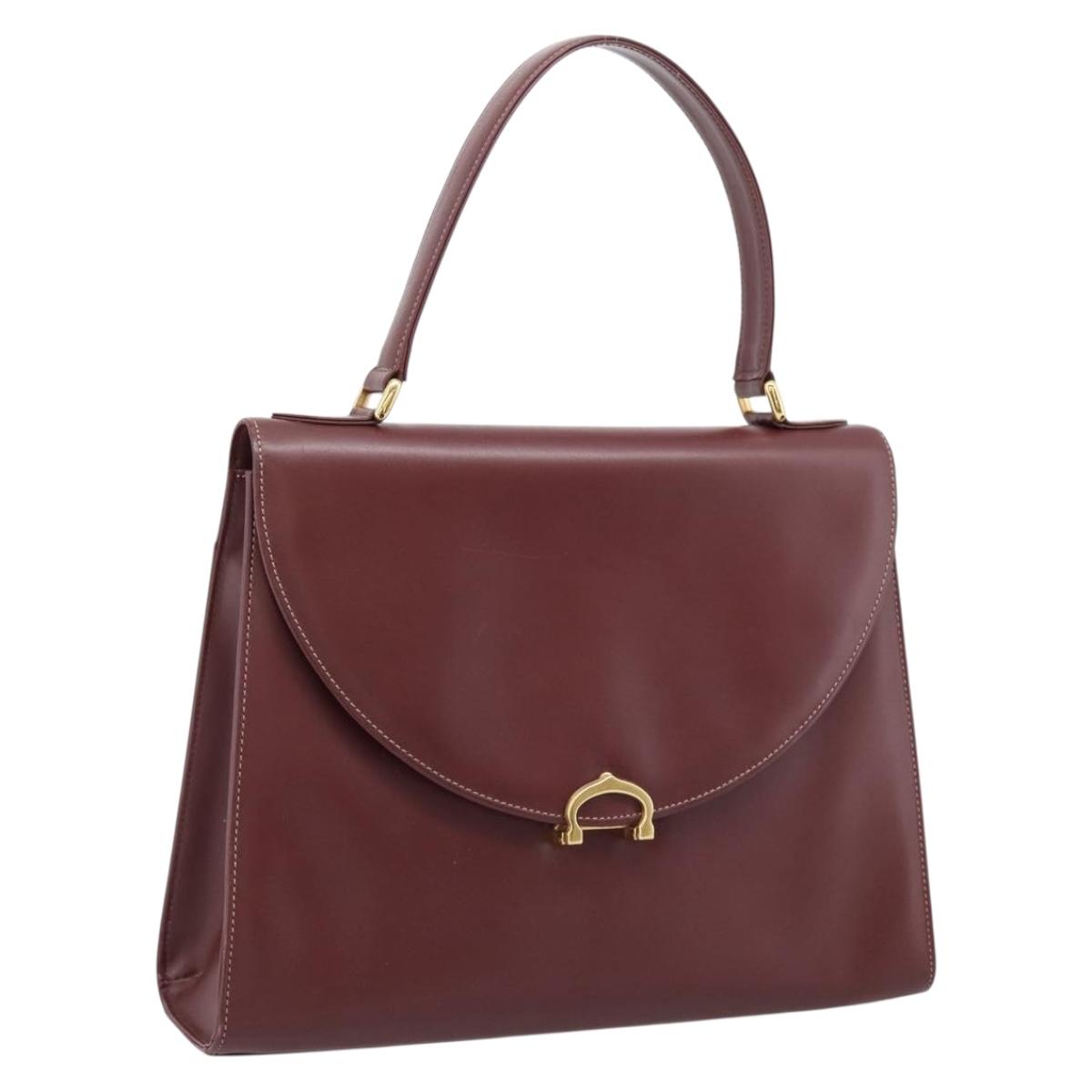 Cartier Must Line Hand Bag Leather Bordeaux Gold Auth 208747