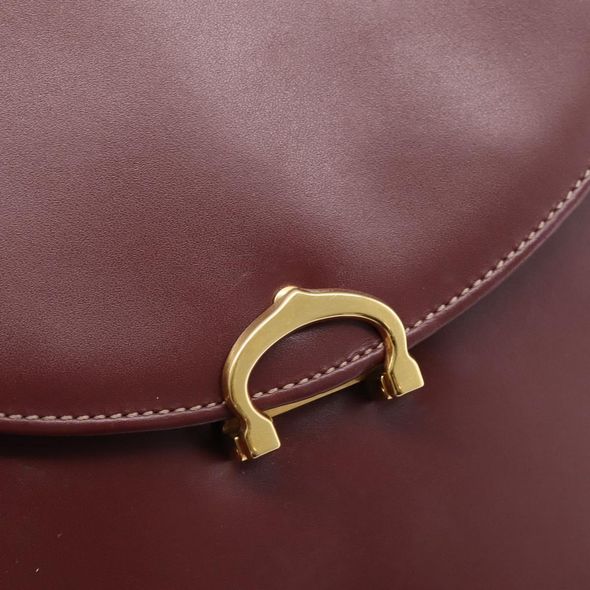 Cartier Must Line Hand Bag Leather Bordeaux Gold Auth 208747