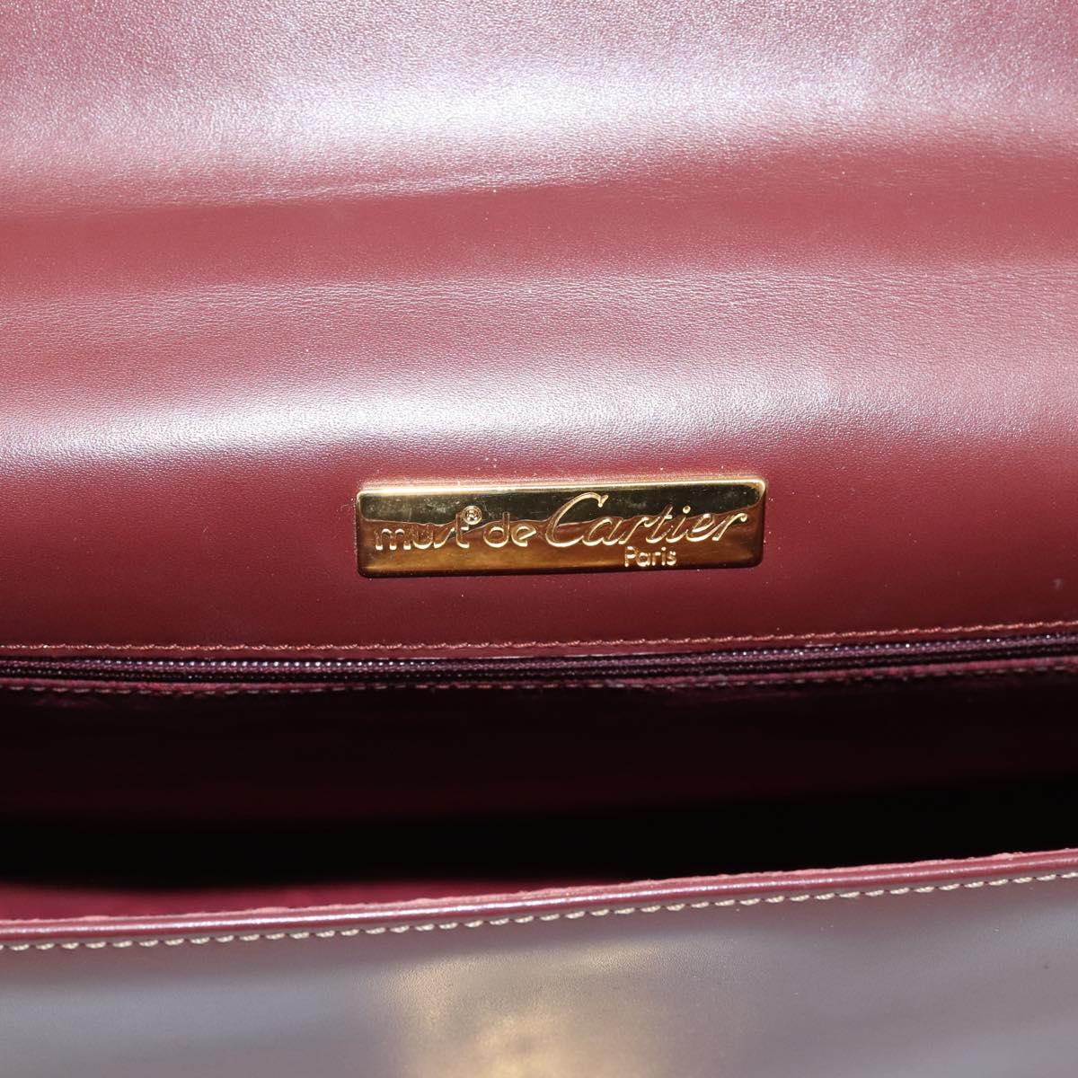 Cartier Must Line Hand Bag Leather Bordeaux Gold Auth 208747