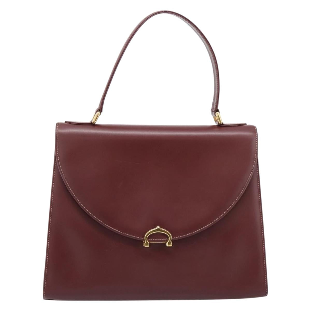 Cartier Must Line Hand Bag Leather Bordeaux Gold Auth 208747