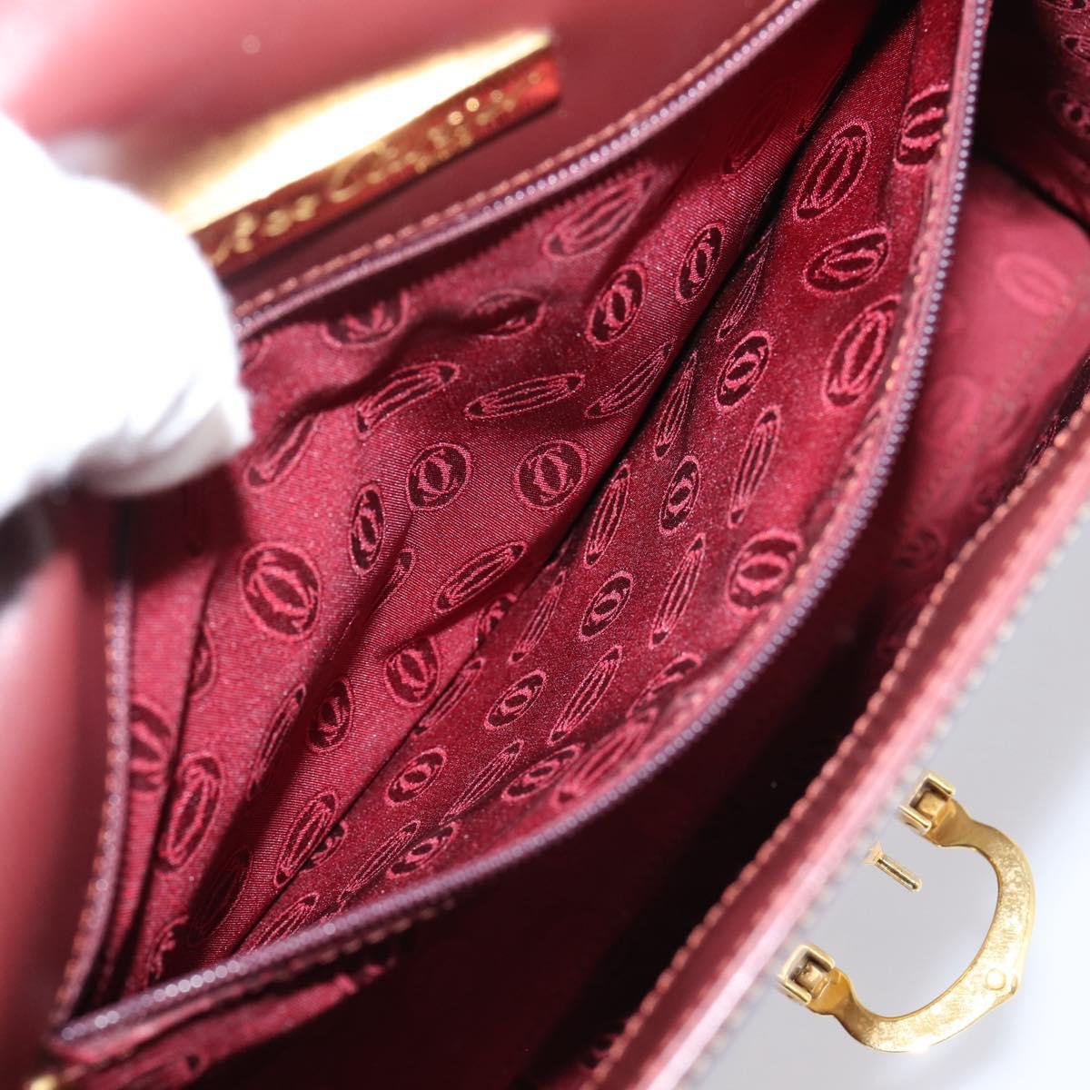 Cartier Must Line Hand Bag Leather Bordeaux Gold Auth 208747