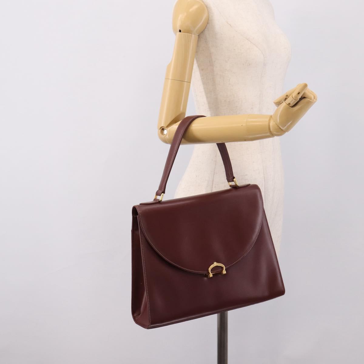 Cartier Must Line Hand Bag Leather Bordeaux Gold Auth 208747