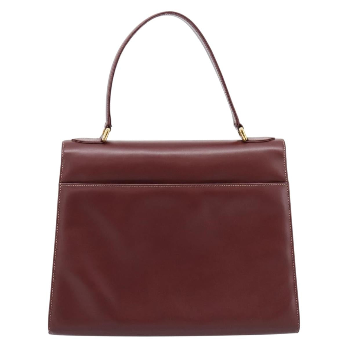 Cartier Must Line Hand Bag Leather Bordeaux Gold Auth 208747
