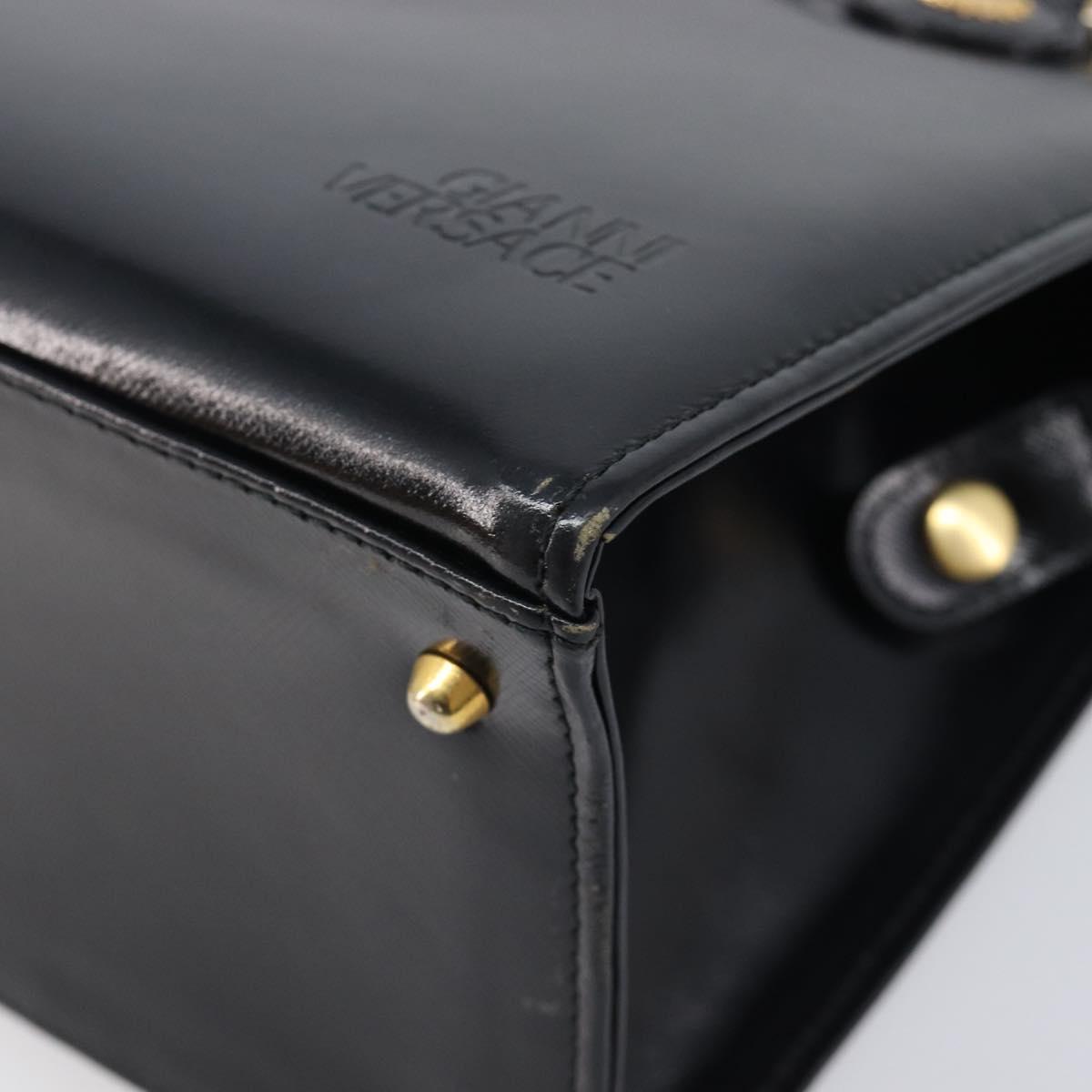 Gianni Versace Hand Bag Leather Black Gold Auth 208748