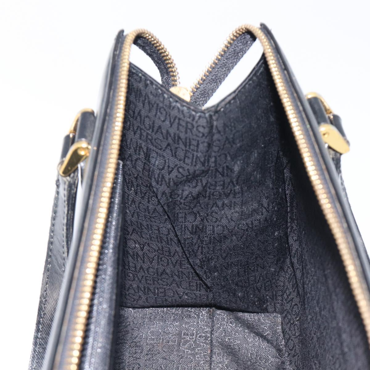 Gianni Versace Hand Bag Leather Black Gold Auth 208748