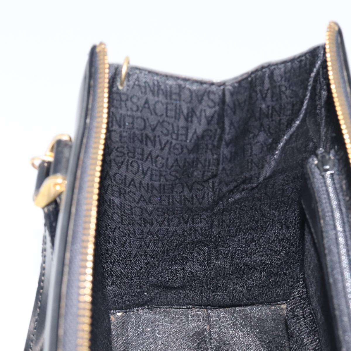 Gianni Versace Hand Bag Leather Black Gold Auth 208748