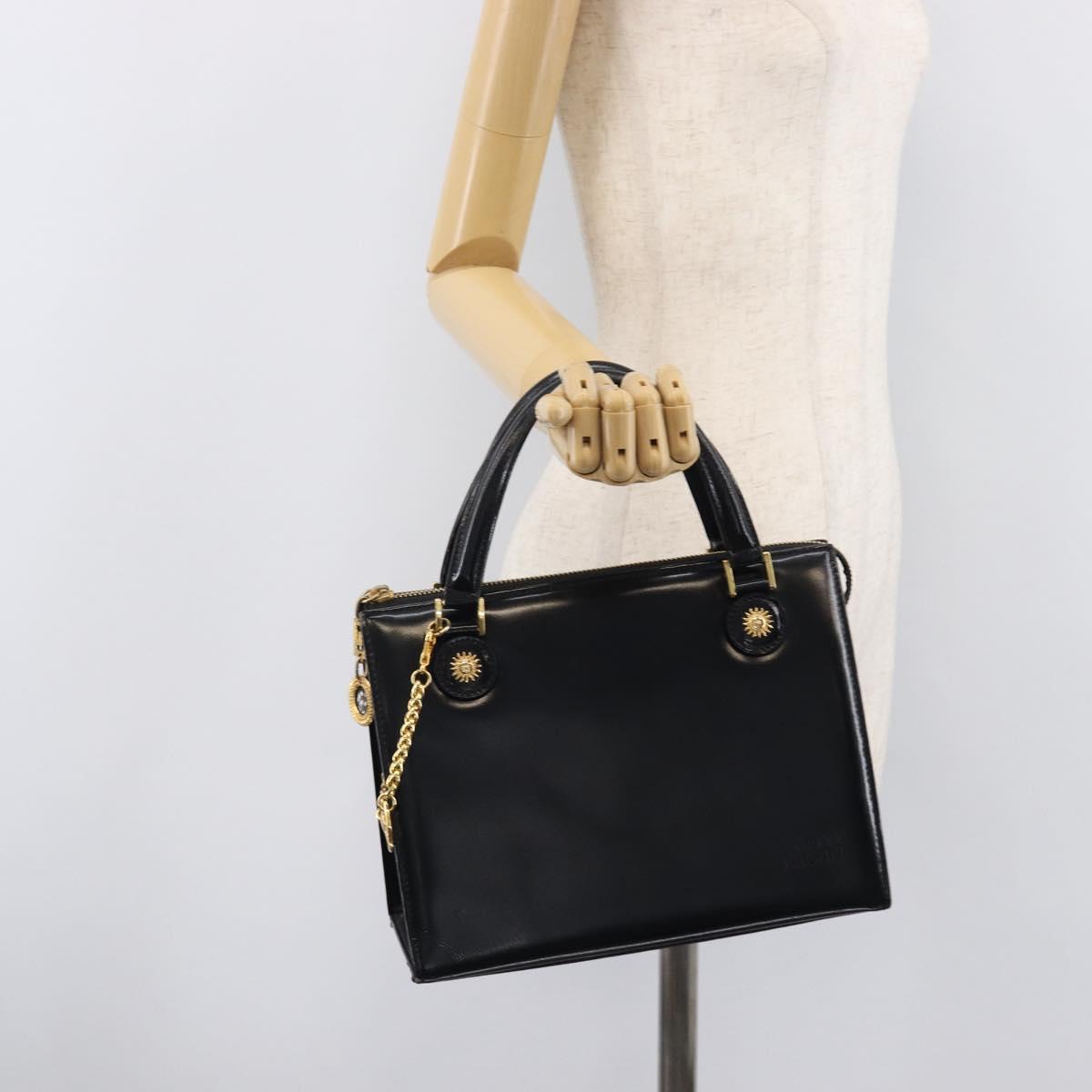 Gianni Versace Hand Bag Leather Black Gold Auth 208748