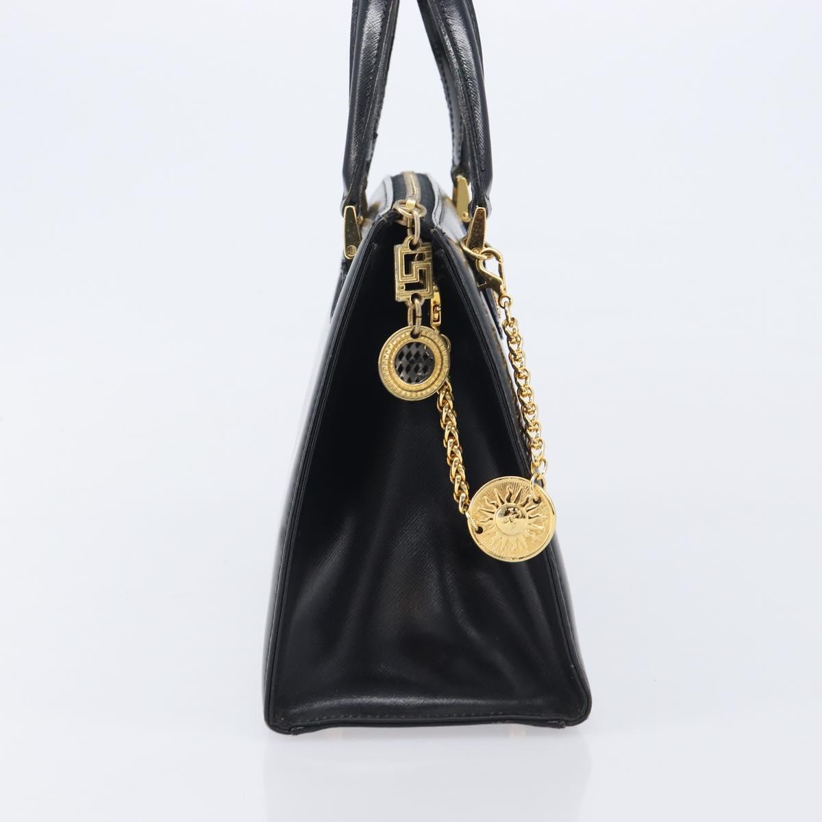 Gianni Versace Hand Bag Leather Black Gold Auth 208748