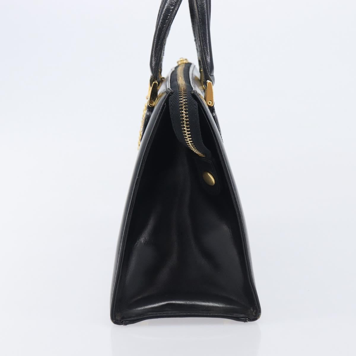 Gianni Versace Hand Bag Leather Black Gold Auth 208748