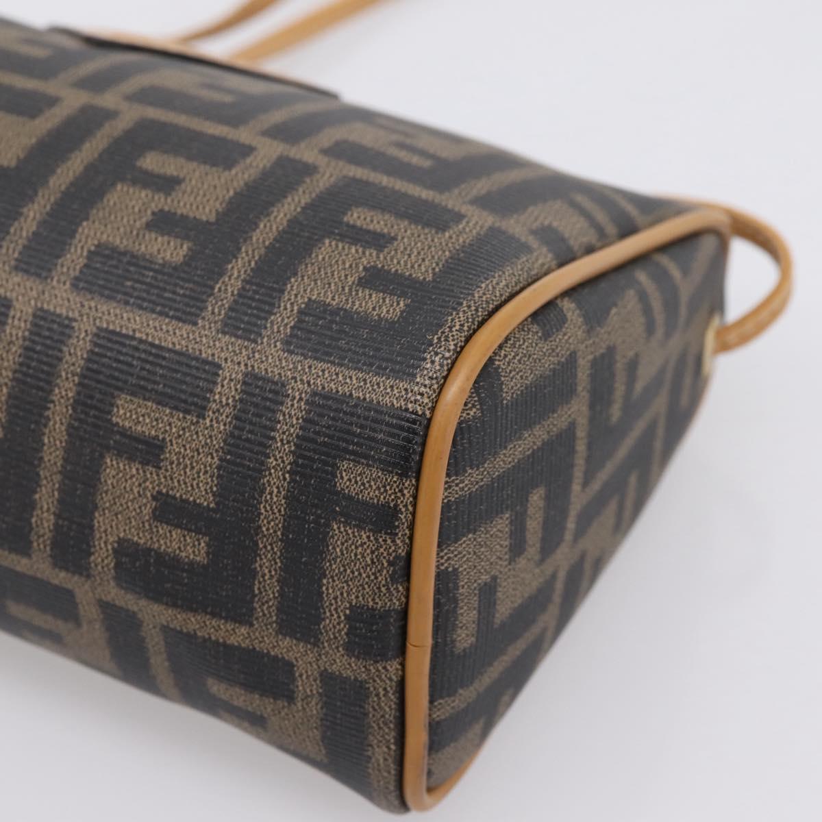 FENDI Zucca Canvas Mamma Baguette Shoulder Bag PVC Brown Black Auth 208749