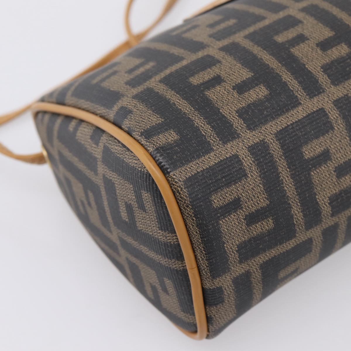 FENDI Zucca Canvas Mamma Baguette Shoulder Bag PVC Brown Black Auth 208749