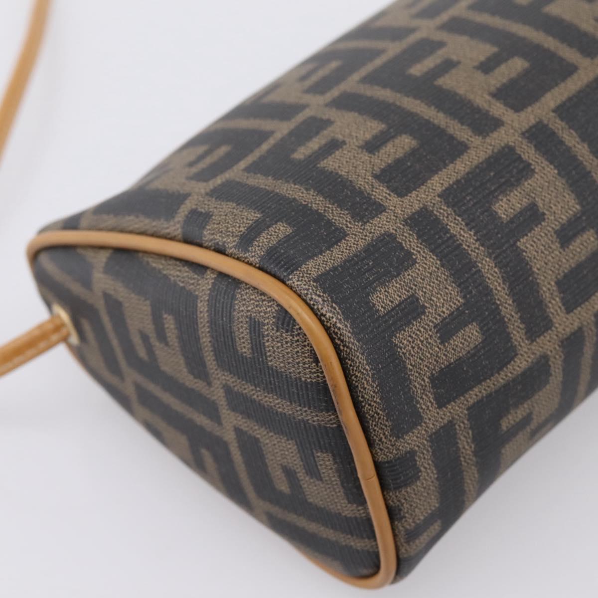 FENDI Zucca Canvas Mamma Baguette Shoulder Bag PVC Brown Black Auth 208749